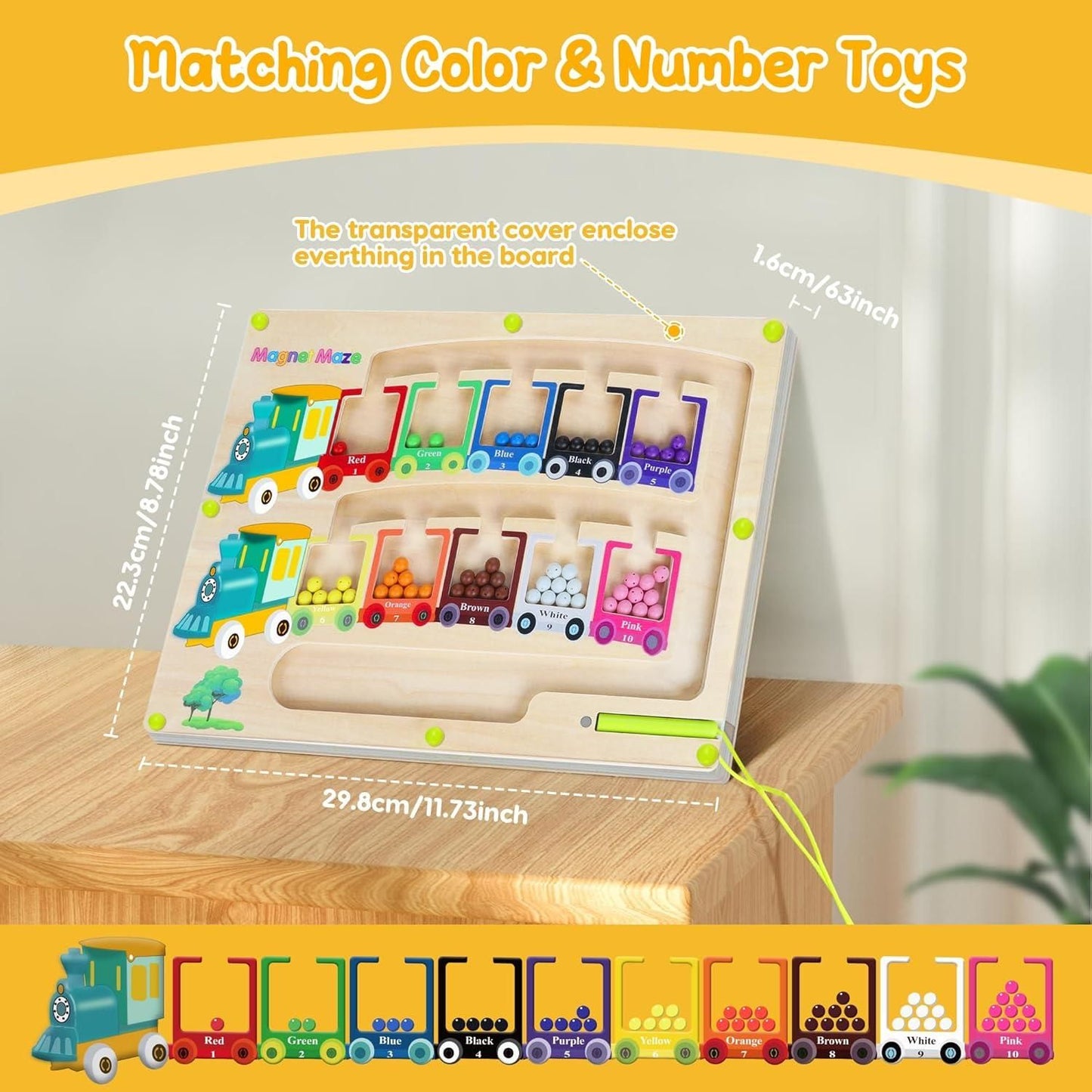Magnetic Color & Number Maze – Montessori Wooden Puzzle Game Board
