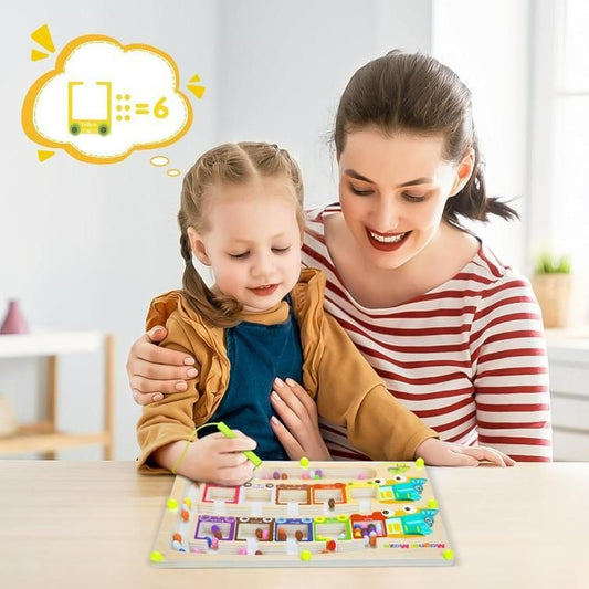 Magnetic Color & Number Maze – Montessori Wooden Puzzle Game Board