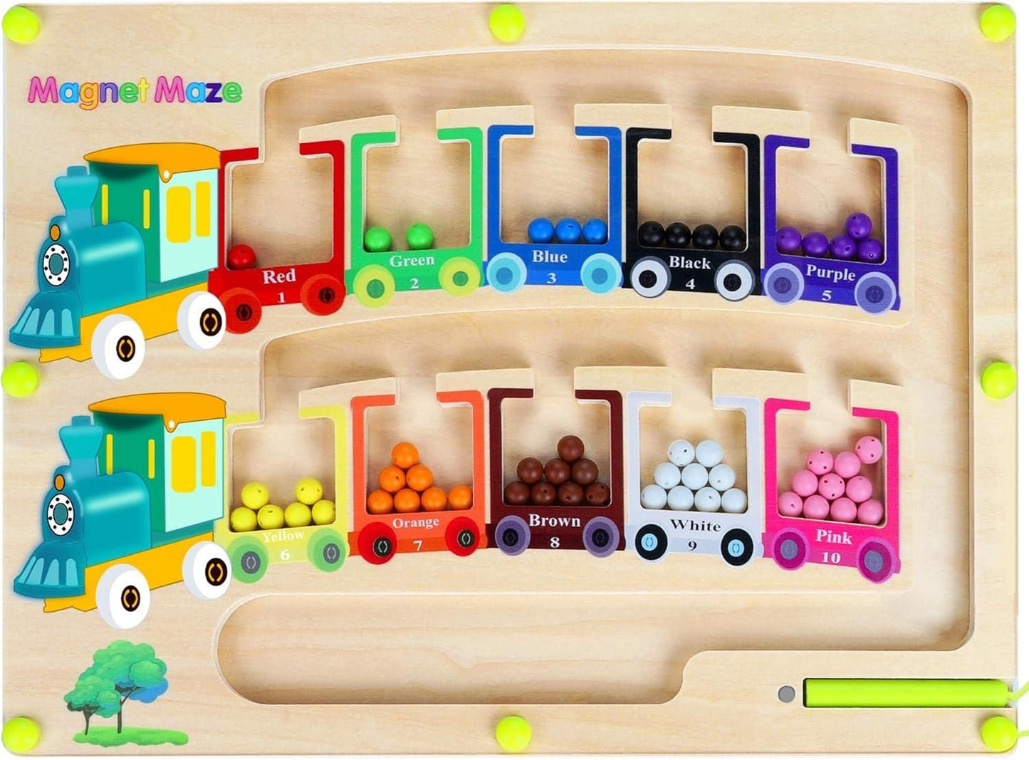 Magnetic Color & Number Maze – Montessori Wooden Puzzle Game Board