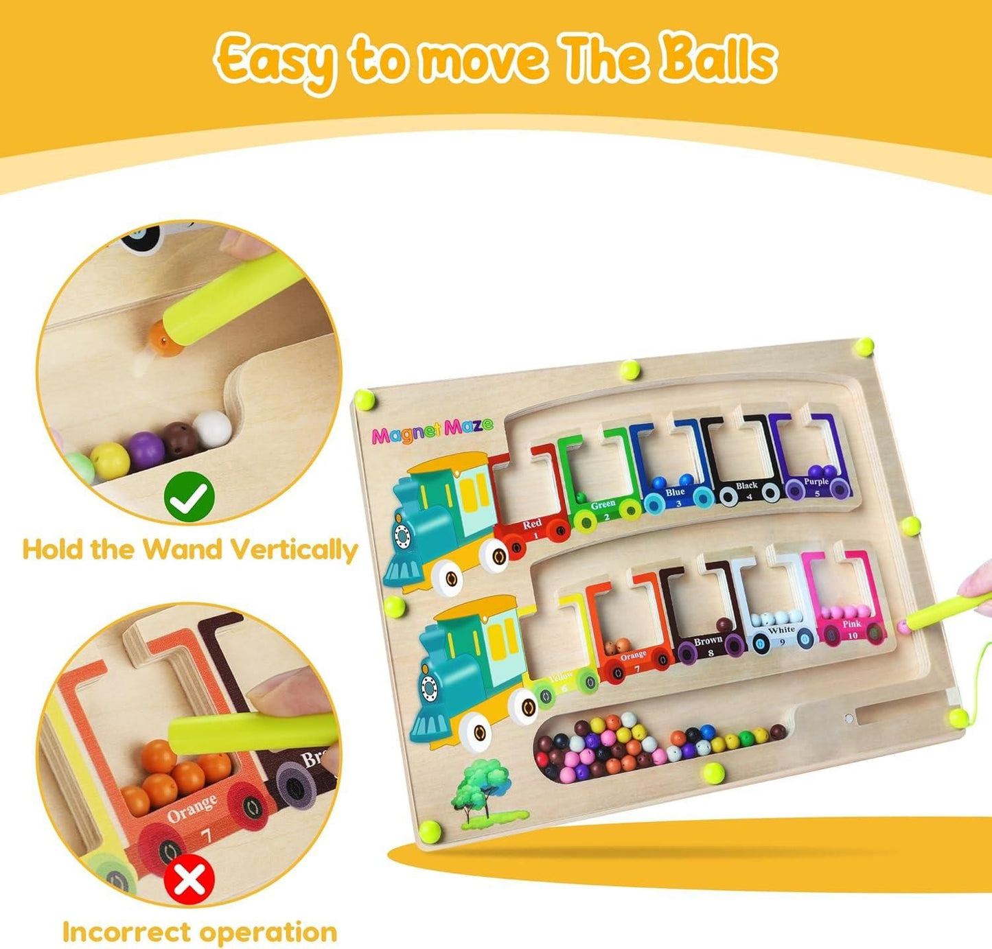 Magnetic Color & Number Maze – Montessori Wooden Puzzle Game Board
